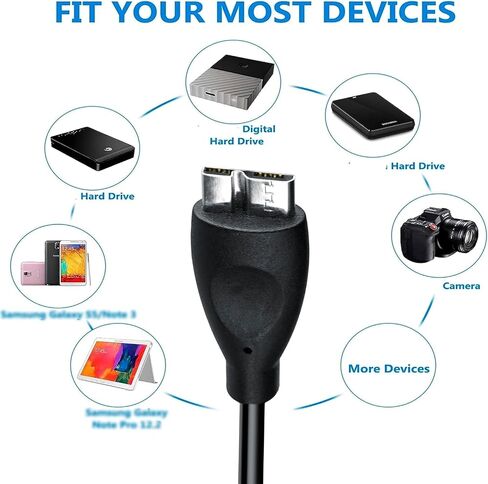 SaiTech IT 2 حزمة كابل USB 3.0 A إلى Micro B كابل نقل بيانات عالي السرعة يصل إلى 5 جيجابت في الثانية لمحرك الأقراص الصلبة الخارجي المحمول - (20 سم)، أسود in Kuwait