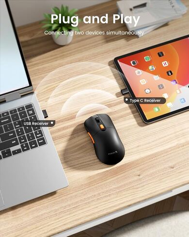 ProtoArc Wireless Mouse Jiggler, USB C Mouse EM15 Type C Wireless Jiggler Mouse Rechargeable Portable Slim Mouse Mover for Laptop, MacBook, PC, ipad, Tablet, Computer-Black in Saudi Arabia