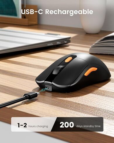 ProtoArc Wireless Mouse Jiggler, USB C Mouse EM15 Type C Wireless Jiggler Mouse Rechargeable Portable Slim Mouse Mover for Laptop, MacBook, PC, ipad, Tablet, Computer-Black in Saudi Arabia