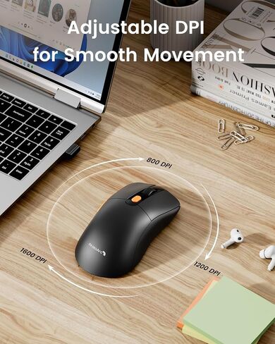 ProtoArc Wireless Mouse Jiggler, USB C Mouse EM15 Type C Wireless Jiggler Mouse Rechargeable Portable Slim Mouse Mover for Laptop, MacBook, PC, ipad, Tablet, Computer-Black in Saudi Arabia