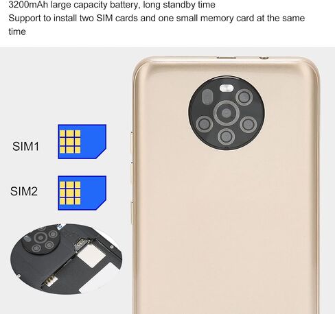 هاتف Zyyini Mate48 Pro غير مقفل، هاتف ذكي للتعرف على الوجه بشاشة كاملة 5.45 بوصة، ثنائي شريحة الاتصال، 2G/32G، كاميرا مزدوجة 3G هاتف خلوي للألعاب لنظام Android 6، يدعم ذاكرة 128 جيجابايت (ذهبي) in Saudi Arabia