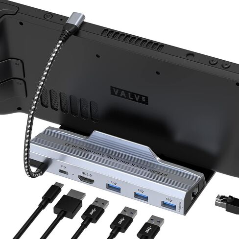 محطة إرساء USB-C لسطح البخار، محور USB C 6 في 1 بزاوية يمنى، قاعدة سطح بخار مع HDMI 2.0 4K@60 هرتز Gigabit 3 USB-A 3.0/ PD 3.0 1000Mbps Ethernet ROG Ally Hub الملحقات in Kuwait