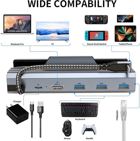 محطة إرساء USB-C لسطح البخار، محور USB C 6 في 1 بزاوية يمنى، قاعدة سطح بخار مع HDMI 2.0 4K@60 هرتز Gigabit 3 USB-A 3.0/ PD 3.0 1000Mbps Ethernet ROG Ally Hub الملحقات in Kuwait