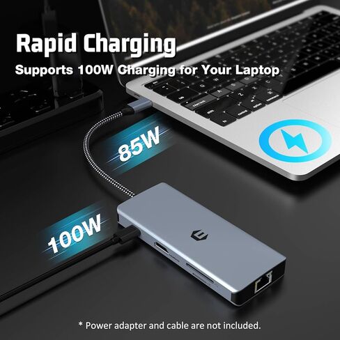 موزع USB C، محول USB C 8 في 1، شاشة مزدوجة 4K HDMI، قاعدة توصيل USB C لجهاز Mac Pro/Air (إيثرنت، USB 2.0، 5 جيجابت في الثانية USB 3.0، PD 100W، قارئ بطاقات SD/TF) لأجهزة Dell وSurface إتش بي، لينوفو in Saudi Arabia