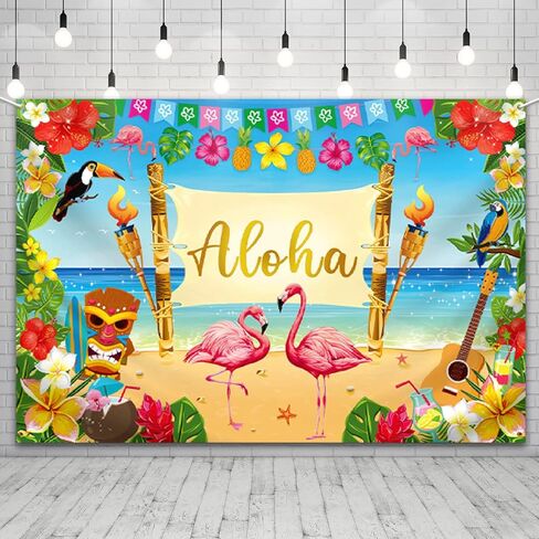 ديكور حفلات ألوها - خلفية هاواي لوا، كبيرة لشاطئ الصيف الاستوائي، لوازم لافتة خلفية لموضوع هاواي لتزيين حفلات أعياد الميلاد in Kuwait