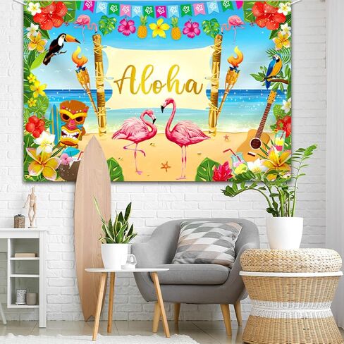 ديكور حفلات ألوها - خلفية هاواي لوا، كبيرة لشاطئ الصيف الاستوائي، لوازم لافتة خلفية لموضوع هاواي لتزيين حفلات أعياد الميلاد in Kuwait