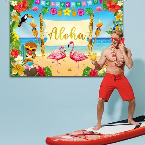 ديكور حفلات ألوها - خلفية هاواي لوا، كبيرة لشاطئ الصيف الاستوائي، لوازم لافتة خلفية لموضوع هاواي لتزيين حفلات أعياد الميلاد in Kuwait