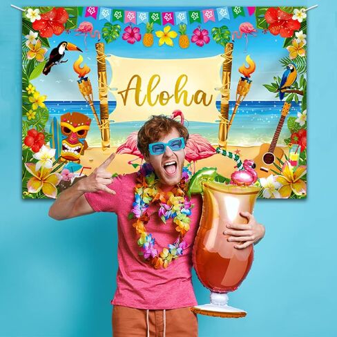 ديكور حفلات ألوها - خلفية هاواي لوا، كبيرة لشاطئ الصيف الاستوائي، لوازم لافتة خلفية لموضوع هاواي لتزيين حفلات أعياد الميلاد in Kuwait