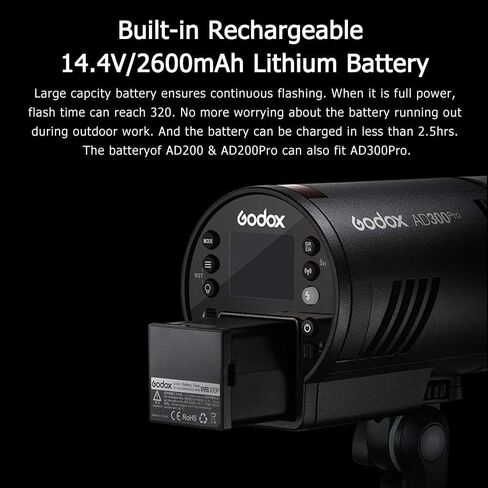 GODOX AD300 Pro Godox AD300Pro Godox Flash for Canon Sony Fuji Olympus Panasoni Camera,w/Godox S2 Holder Bracket,TTL 2.4G HSS 1/8000s Outdoor Flash with 2600mAh Lithium Battery,0.01-1.5S Recycle Time in Saudi Arabia