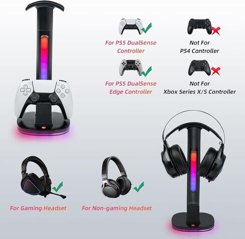 Mcbazel RGB Headset and Controller Stand with Charging Station for PS5/PS5 Elite Controller,RGB Gaming Headset Stand with PS5 Controller Charging Station-Black in Saudi Arabia