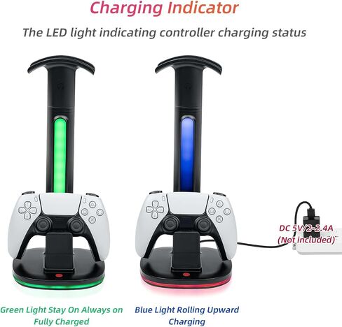 Mcbazel RGB Headset and Controller Stand with Charging Station for PS5/PS5 Elite Controller,RGB Gaming Headset Stand with PS5 Controller Charging Station-Black in Saudi Arabia