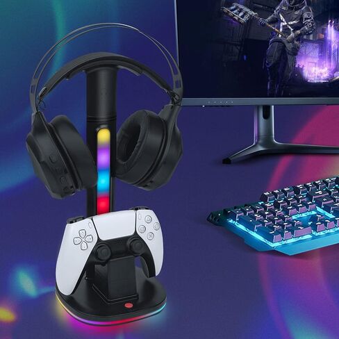 Mcbazel RGB Headset and Controller Stand with Charging Station for PS5/PS5 Elite Controller,RGB Gaming Headset Stand with PS5 Controller Charging Station-Black in Saudi Arabia