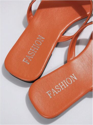 OYOANGLE Women's Rhinestone Strappy Criss Cross Thong Sandals Square Toe Slides Flat Sandals in Saudi Arabia