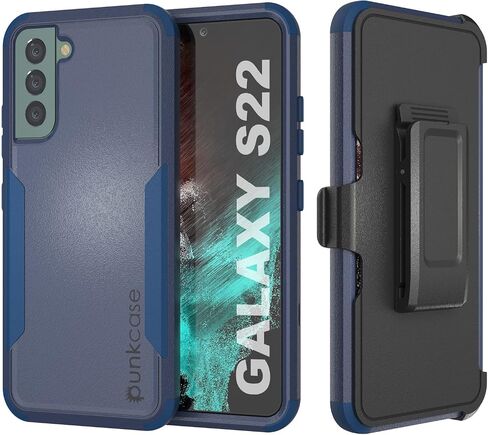 Punkcase Galaxy S22 Belt Clip Holster Case [Patron Series] 4-1 Rugged & Protective Multilayer Phone Cover W/Integrated Kickstand for Galaxy S22 5G (6.1") (2022) [Navy] in Saudi Arabia