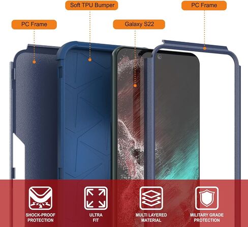 Punkcase Galaxy S22 Belt Clip Holster Case [Patron Series] 4-1 Rugged & Protective Multilayer Phone Cover W/Integrated Kickstand for Galaxy S22 5G (6.1") (2022) [Navy] in Saudi Arabia