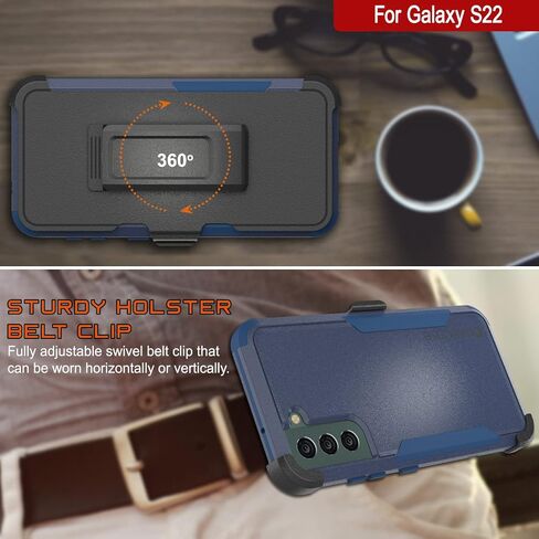 Punkcase Galaxy S22 Belt Clip Holster Case [Patron Series] 4-1 Rugged & Protective Multilayer Phone Cover W/Integrated Kickstand for Galaxy S22 5G (6.1") (2022) [Navy] in Saudi Arabia
