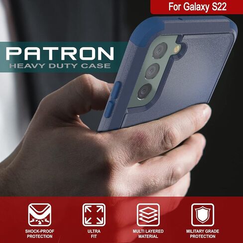 Punkcase Galaxy S22 Belt Clip Holster Case [Patron Series] 4-1 Rugged & Protective Multilayer Phone Cover W/Integrated Kickstand for Galaxy S22 5G (6.1") (2022) [Navy] in Saudi Arabia