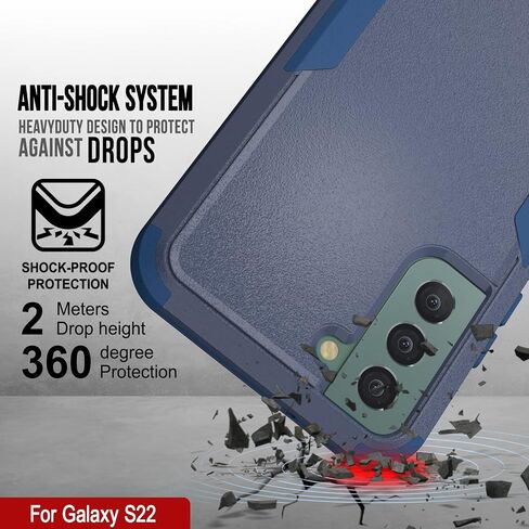 Punkcase Galaxy S22 Belt Clip Holster Case [Patron Series] 4-1 Rugged & Protective Multilayer Phone Cover W/Integrated Kickstand for Galaxy S22 5G (6.1") (2022) [Navy] in Saudi Arabia
