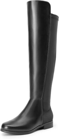 DREAM PAIRS Women's Knee-High Boots Comfortable Flat Low Heel Round Toe Stretchy Suede Slouch Boots with Side Zipper in Saudi Arabia