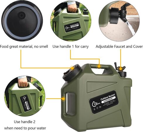 3.2 Gallon/5 Gallon Water Containers with Spigot, BPA Free Water Jug, Military Green Water Tank, Multifunction Water Storage Containers for Camping Outdoor Hiking,Emergency Stroage in Saudi Arabia