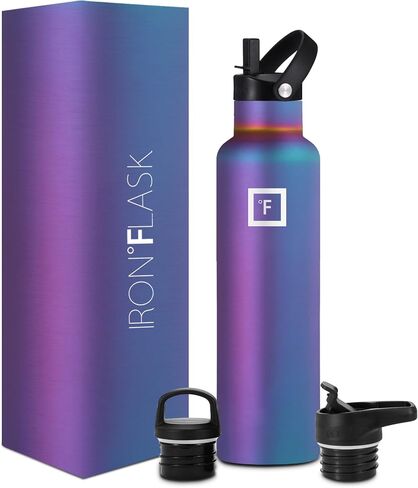 IRON °FLASK Camping & Hiking Hydration Canteens - 3 Lids (Narrow Straw Lid) Leak Proof Vacuum Insulated Stainless Steel - Hot & Cold Double Walled Sports Water Bottle - Aurora, 24 Oz in Saudi Arabia