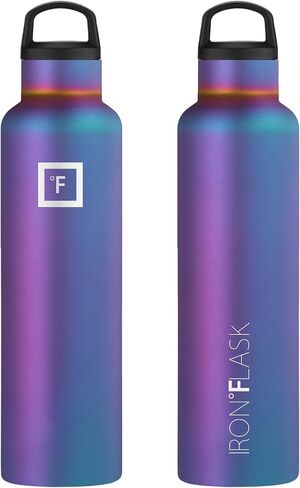 IRON °FLASK Camping & Hiking Hydration Canteens - 3 Lids (Narrow Straw Lid) Leak Proof Vacuum Insulated Stainless Steel - Hot & Cold Double Walled Sports Water Bottle - Aurora, 24 Oz in Saudi Arabia