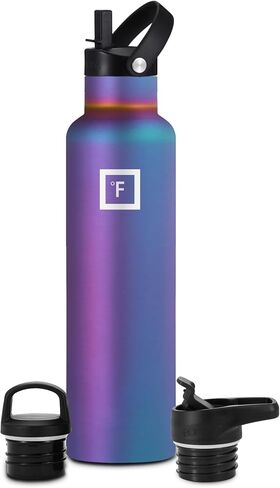 IRON °FLASK Camping & Hiking Hydration Canteens - 3 Lids (Narrow Straw Lid) Leak Proof Vacuum Insulated Stainless Steel - Hot & Cold Double Walled Sports Water Bottle - Aurora, 24 Oz in Saudi Arabia