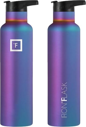 IRON °FLASK Camping & Hiking Hydration Canteens - 3 Lids (Narrow Straw Lid) Leak Proof Vacuum Insulated Stainless Steel - Hot & Cold Double Walled Sports Water Bottle - Aurora, 24 Oz in Saudi Arabia