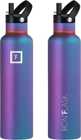 IRON °FLASK Camping & Hiking Hydration Canteens - 3 Lids (Narrow Straw Lid) Leak Proof Vacuum Insulated Stainless Steel - Hot & Cold Double Walled Sports Water Bottle - Aurora, 24 Oz in Saudi Arabia