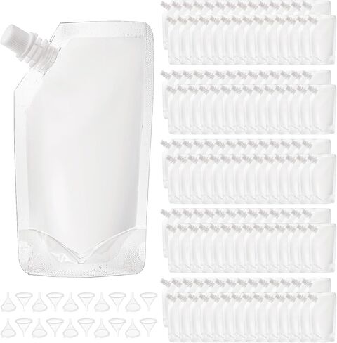 200 عبوة من أكياس المشروبات القابلة لإعادة الاستخدام مع 20 قطعة من القمع، وقوارير بلاستيكية سعة 8 أونصة، وأكياس بلاستيكية مانعة للتسرب للمشروبات للبالغين للسفر والحفلات الموسيقية in Kuwait