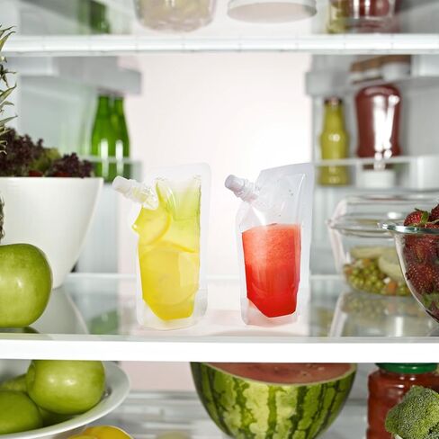 200 عبوة من أكياس المشروبات القابلة لإعادة الاستخدام مع 20 قطعة من القمع، وقوارير بلاستيكية سعة 8 أونصة، وأكياس بلاستيكية مانعة للتسرب للمشروبات للبالغين للسفر والحفلات الموسيقية in Kuwait