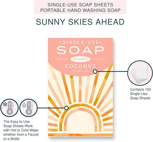 استوديو أوه! أوراق صابون مضادة للبكتيريا - قطرة الليمون - 100 ورقة صابون يدوية للسفر - بديل رائع لمطهر اليدين أثناء السفر - تصميم صندوق فني - الأوقات الجيدة in Kuwait