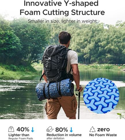 ACACIA 4'' Thick Self Inflating Sleeping Pad with Solid Foam, Innovative Y-shaped Telescopic Structure, Ultraportable Camping Mattress with Pump Sack, Outdoor Air Mat for Tent Car Backpacking, Single in Saudi Arabia