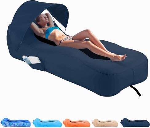 Inflatable Lounger Air Sofa with Unique Sun-shade Design, Inflatable Beach Bed with Pillow, Waterproof Inflatable Couch Camping Chair Hammock for Hiking Backyard Travel Beach Park Picnics(Blue) in Saudi Arabia