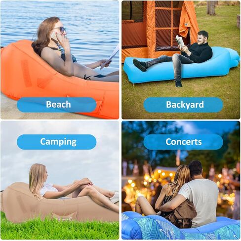 Inflatable Lounger Air Sofa with Unique Sun-shade Design, Inflatable Beach Bed with Pillow, Waterproof Inflatable Couch Camping Chair Hammock for Hiking Backyard Travel Beach Park Picnics(Blue) in Saudi Arabia
