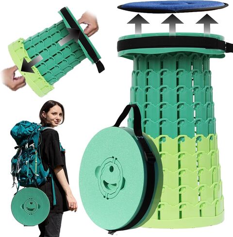 2026 Upgraded XXL Collapsible Stool with Thick Cushion,19.7"H-11.8"D Telescoping Folding Stool for Adults, More Sturdy Camping Stools with Load Capacity 1000lbs for Outdoor,Garden,Fishing,Hiking in Saudi Arabia