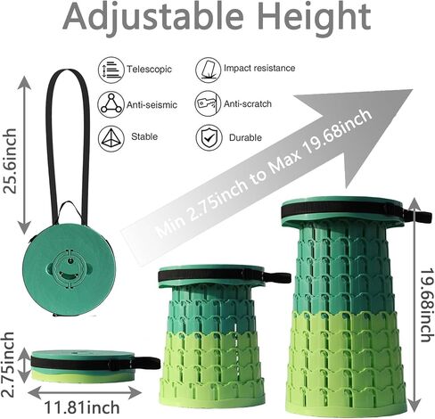 2026 Upgraded XXL Collapsible Stool with Thick Cushion,19.7"H-11.8"D Telescoping Folding Stool for Adults, More Sturdy Camping Stools with Load Capacity 1000lbs for Outdoor,Garden,Fishing,Hiking in Saudi Arabia