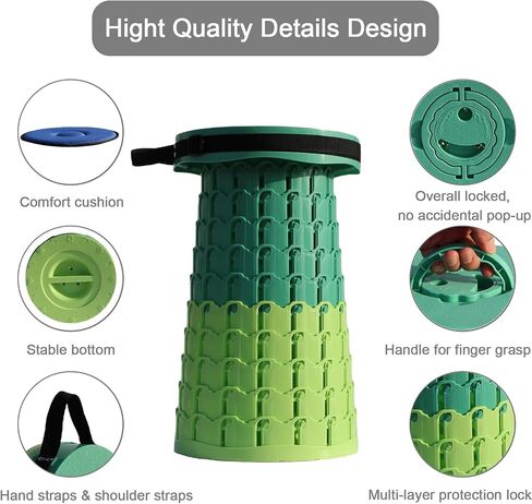 2026 Upgraded XXL Collapsible Stool with Thick Cushion,19.7"H-11.8"D Telescoping Folding Stool for Adults, More Sturdy Camping Stools with Load Capacity 1000lbs for Outdoor,Garden,Fishing,Hiking in Saudi Arabia