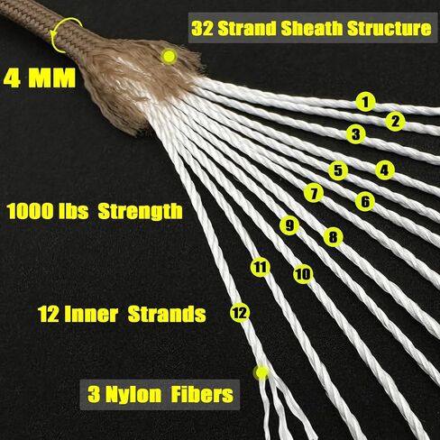 VVAAGG 1000 Black Paracord Rope 100FT Utility Nylon Heavy Duty 12 Strand Parachute Cord for Camping, Tent, Clothsline, Outdoor Hiking, Fishing, Survival Braceletand, Weatherproof Rope (100FT) in Kuwait