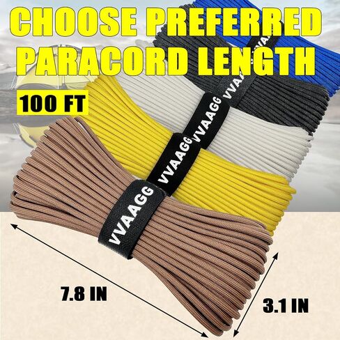 VVAAGG 1000 Black Paracord Rope 100FT Utility Nylon Heavy Duty 12 Strand Parachute Cord for Camping, Tent, Clothsline, Outdoor Hiking, Fishing, Survival Braceletand, Weatherproof Rope (100FT) in Kuwait