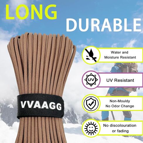 VVAAGG 1000 Black Paracord Rope 100FT Utility Nylon Heavy Duty 12 Strand Parachute Cord for Camping, Tent, Clothsline, Outdoor Hiking, Fishing, Survival Braceletand, Weatherproof Rope (100FT) in Kuwait