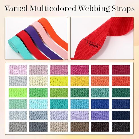 36 Rolls Heavy Cotton Webbing 118.8 Yard 36 Color Mixed Polyester Cotton Webbing Strap Tote Bags Leash Straps for Making Bag Handles, Cloth Belt, Crafts Outdoor Accessories Supplies in Kuwait