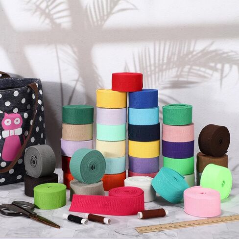 36 Rolls Heavy Cotton Webbing 118.8 Yard 36 Color Mixed Polyester Cotton Webbing Strap Tote Bags Leash Straps for Making Bag Handles, Cloth Belt, Crafts Outdoor Accessories Supplies in Kuwait