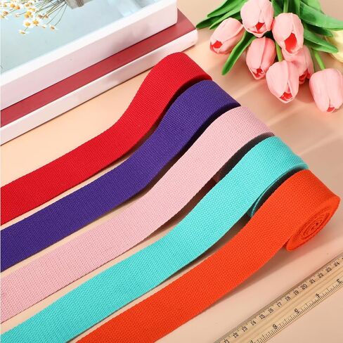 36 Rolls Heavy Cotton Webbing 118.8 Yard 36 Color Mixed Polyester Cotton Webbing Strap Tote Bags Leash Straps for Making Bag Handles, Cloth Belt, Crafts Outdoor Accessories Supplies in Kuwait