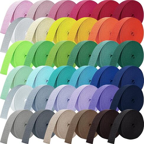36 Rolls Heavy Cotton Webbing 118.8 Yard 36 Color Mixed Polyester Cotton Webbing Strap Tote Bags Leash Straps for Making Bag Handles, Cloth Belt, Crafts Outdoor Accessories Supplies in Saudi Arabia