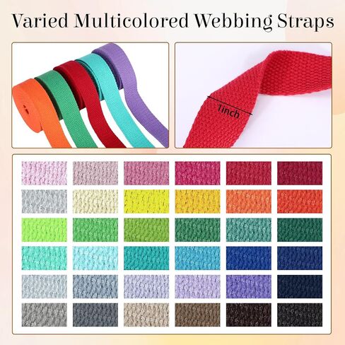36 Rolls Heavy Cotton Webbing 118.8 Yard 36 Color Mixed Polyester Cotton Webbing Strap Tote Bags Leash Straps for Making Bag Handles, Cloth Belt, Crafts Outdoor Accessories Supplies in Saudi Arabia