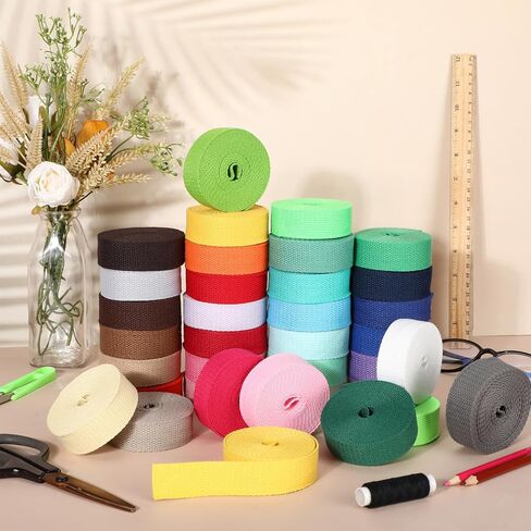 36 Rolls Heavy Cotton Webbing 118.8 Yard 36 Color Mixed Polyester Cotton Webbing Strap Tote Bags Leash Straps for Making Bag Handles, Cloth Belt, Crafts Outdoor Accessories Supplies in Saudi Arabia