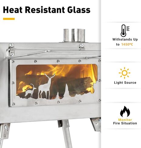 Outdoor Camping Stove Camp Tent Stove, Portable Wood Burning Stove with Chimney Pipe for Tent, Shelter, Camping Heating and Cooking (Pipe Diameter: 2.36") in Saudi Arabia