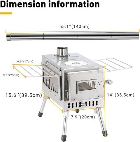 Outdoor Camping Stove Camp Tent Stove, Portable Wood Burning Stove with Chimney Pipe for Tent, Shelter, Camping Heating and Cooking (Pipe Diameter: 2.36") in Saudi Arabia