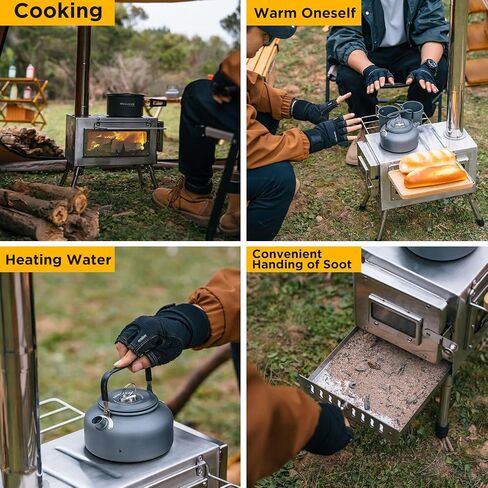 Outdoor Camping Stove Camp Tent Stove, Portable Wood Burning Stove with Chimney Pipe for Tent, Shelter, Camping Heating and Cooking (Pipe Diameter: 2.36") in Saudi Arabia